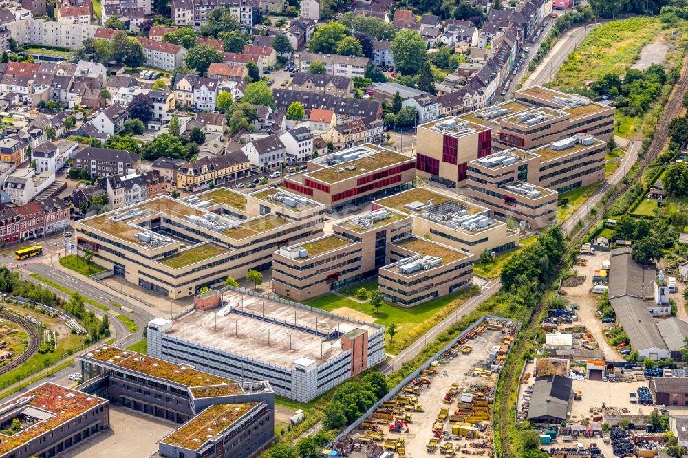 Aerial image Mülheim an der Ruhr - Campus building of the university Hochschule Ruhr West - Campus Muelheim Duisburger Strasse in Muelheim on the Ruhr in the state North Rhine-Westphalia, Germany