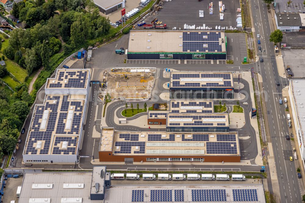 Mülheim an der Ruhr from above - Campus building of the university Hochschule Ruhr West - Campus Muelheim Duisburger Strasse in Muelheim on the Ruhr in the state North Rhine-Westphalia, Germany