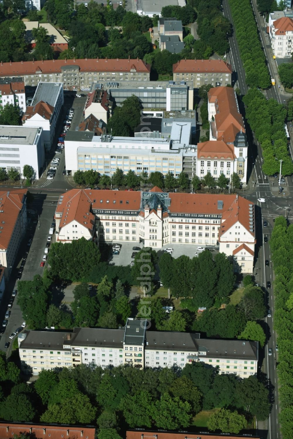 Leipzig from above - Campus building of the university HTKW Hochschule fuer Telekommunikation Leipzig an der Gustav-Freytag-Strasse in Leipzig in the state Saxony