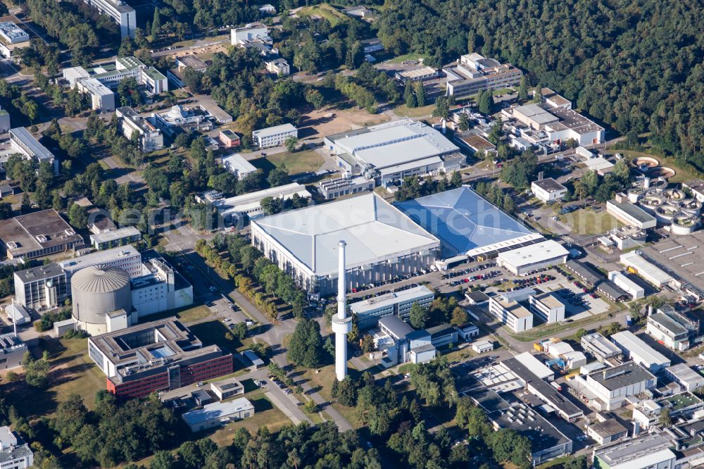 Eggenstein-Leopoldshafen from the bird's eye view: Campus building of the university KIT Karlsruher Institut fuer Technologie on place Hermann-von-Helmholtz-Platz in the district Leopoldshafen in Eggenstein-Leopoldshafen in the state Baden-Wuerttemberg, Germany