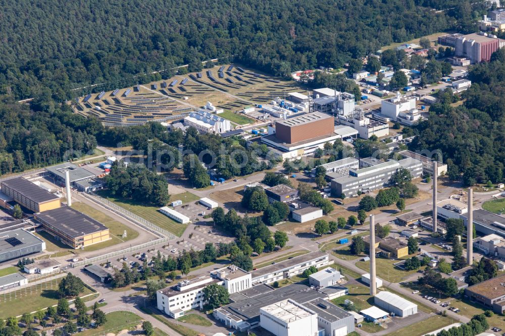 Eggenstein-Leopoldshafen from above - Campus building of the university KIT Karlsruher Institut fuer Technologie on place Hermann-von-Helmholtz-Platz in the district Leopoldshafen in Eggenstein-Leopoldshafen in the state Baden-Wuerttemberg, Germany