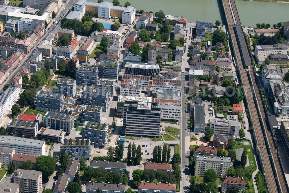 Salzburg from above - Campus building of the university Paracelsus Medizinische Privatuniversitaet in Salzburg in Oesterreich