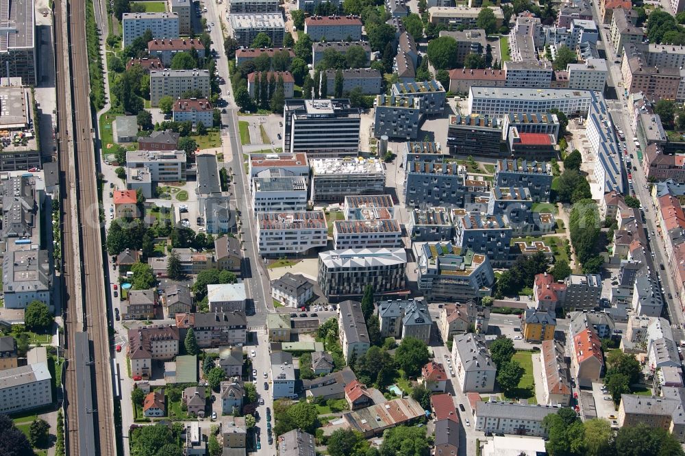 Aerial photograph Salzburg - Campus building of the university Paracelsus Medizinische Privatuniversitaet in Salzburg in Oesterreich