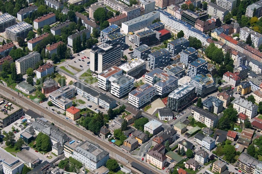 Salzburg from above - Campus building of the university Paracelsus Medizinische Privatuniversitaet in Salzburg in Oesterreich