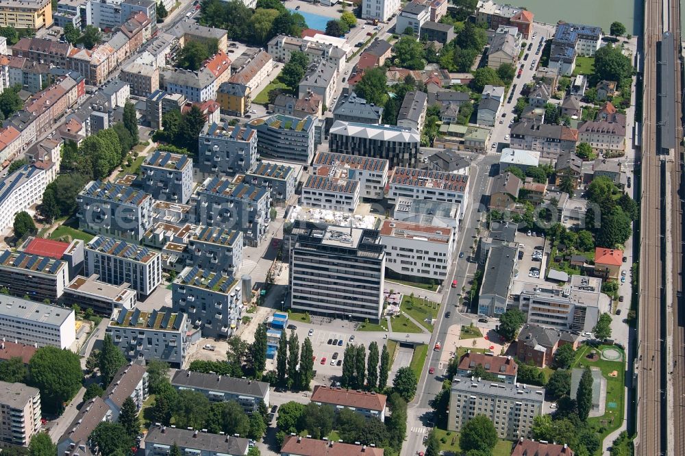 Salzburg from above - Campus building of the university Paracelsus Medizinische Privatuniversitaet in Salzburg in Oesterreich