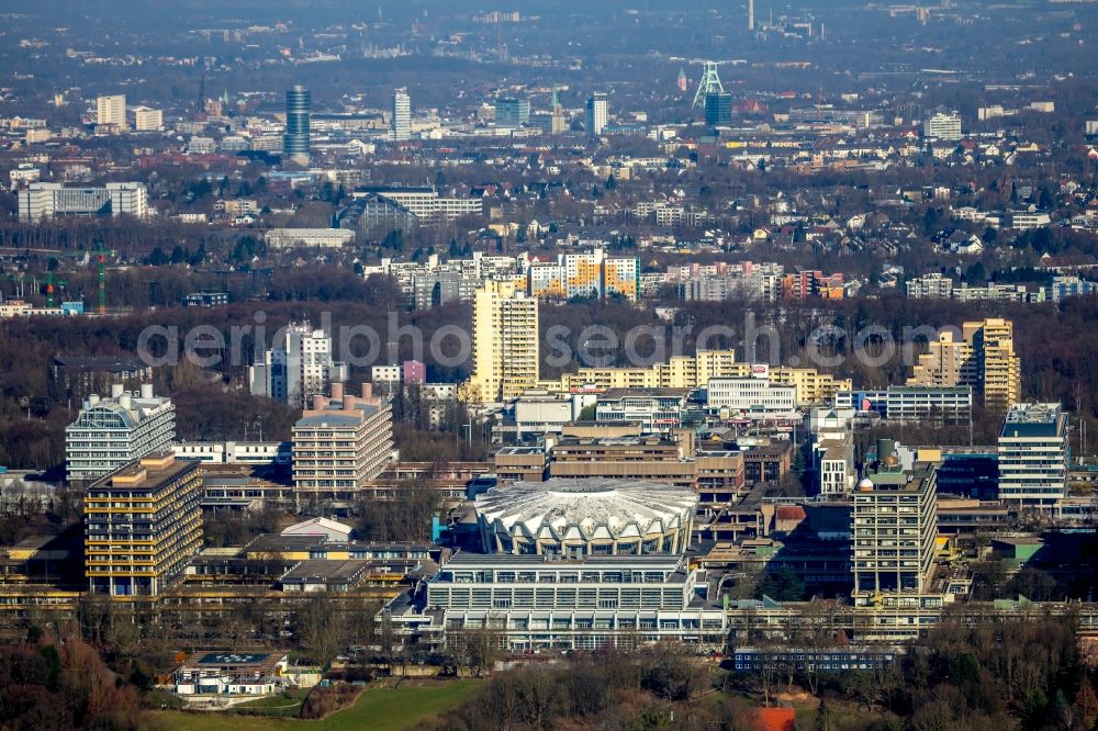 Bochum from above - Campus building of the university Ruhr-Universitaet Bochum RUB on Ruhrhoehen in Bochum in the state North Rhine-Westphalia, Germany