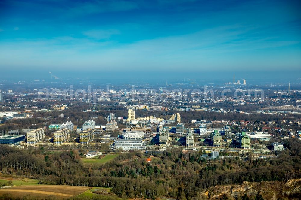 Bochum from the bird's eye view: Campus building of the university Ruhr-Universitaet Bochum RUB on Ruhrhoehen in Bochum in the state North Rhine-Westphalia, Germany