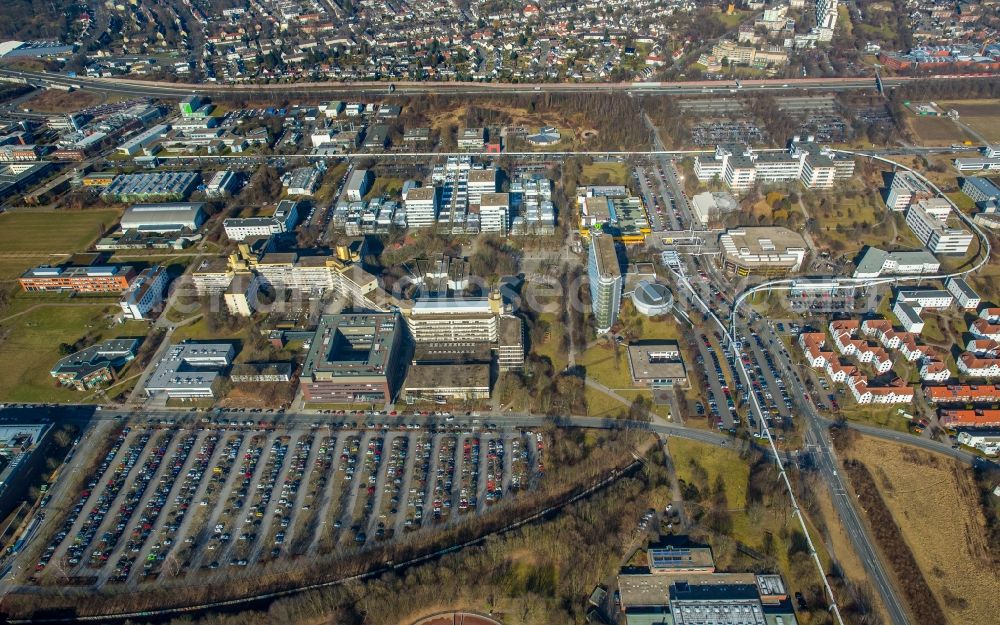 Dortmund from above - Campus building of the university Technische Universitaet Dortmund on Otto-Hahn-Strasse in Dortmund in the state North Rhine-Westphalia, Germany