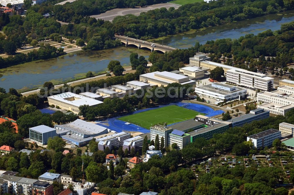 Leipzig from the bird's eye view: Campus building of the university Universitaet Leipzig - Sportwissenschaftliche Fakultaet on Jahnallee in Leipzig in the state Saxony, Germany