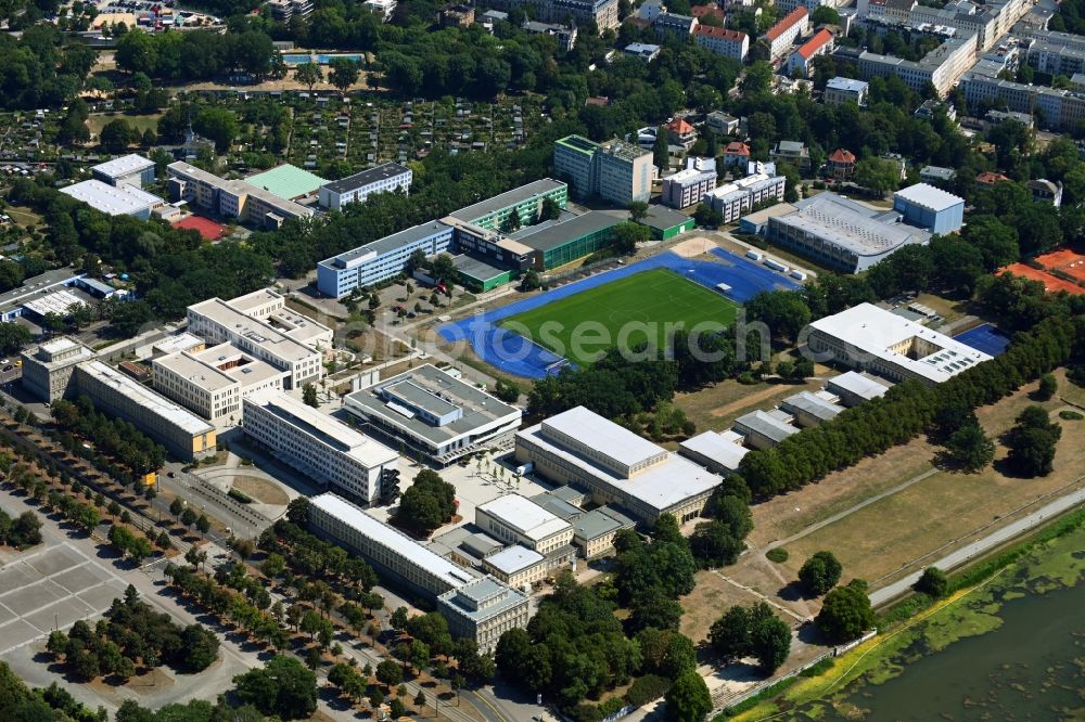 Aerial image Leipzig - Campus building of the university Universitaet Leipzig - Sportwissenschaftliche Fakultaet on Jahnallee in Leipzig in the state Saxony, Germany