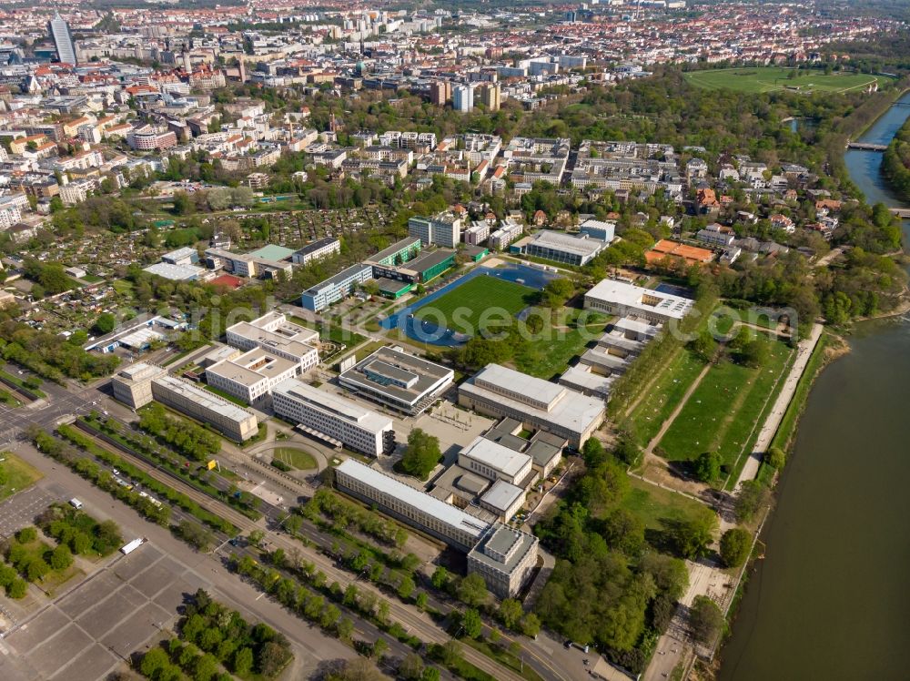 Aerial image Leipzig - Campus building of the university Universitaet Leipzig - Sportwissenschaftliche Fakultaet on Jahnallee in Leipzig in the state Saxony, Germany