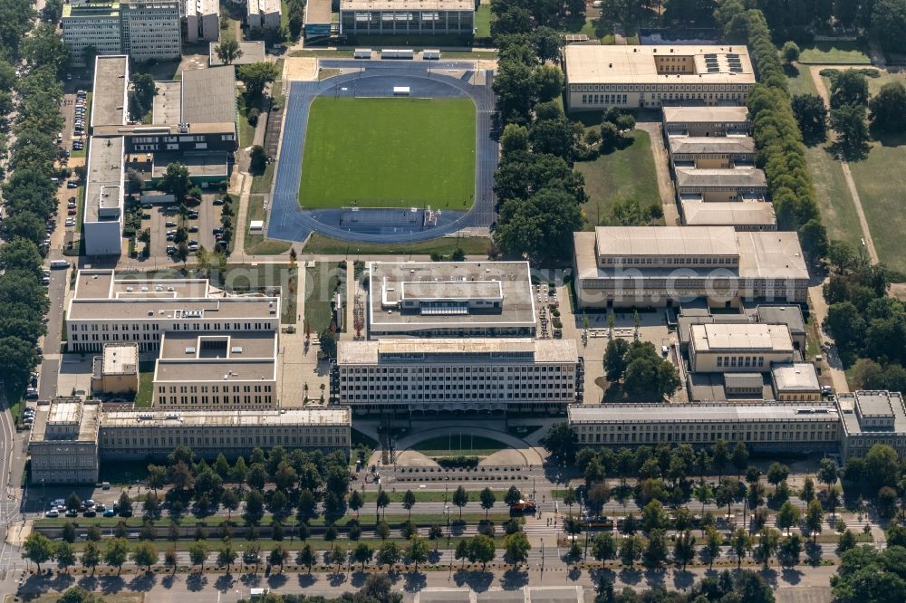 Aerial image Leipzig - Campus building of the university Universitaet Leipzig - Sportwissenschaftliche Fakultaet on Jahnallee in Leipzig in the state Saxony, Germany