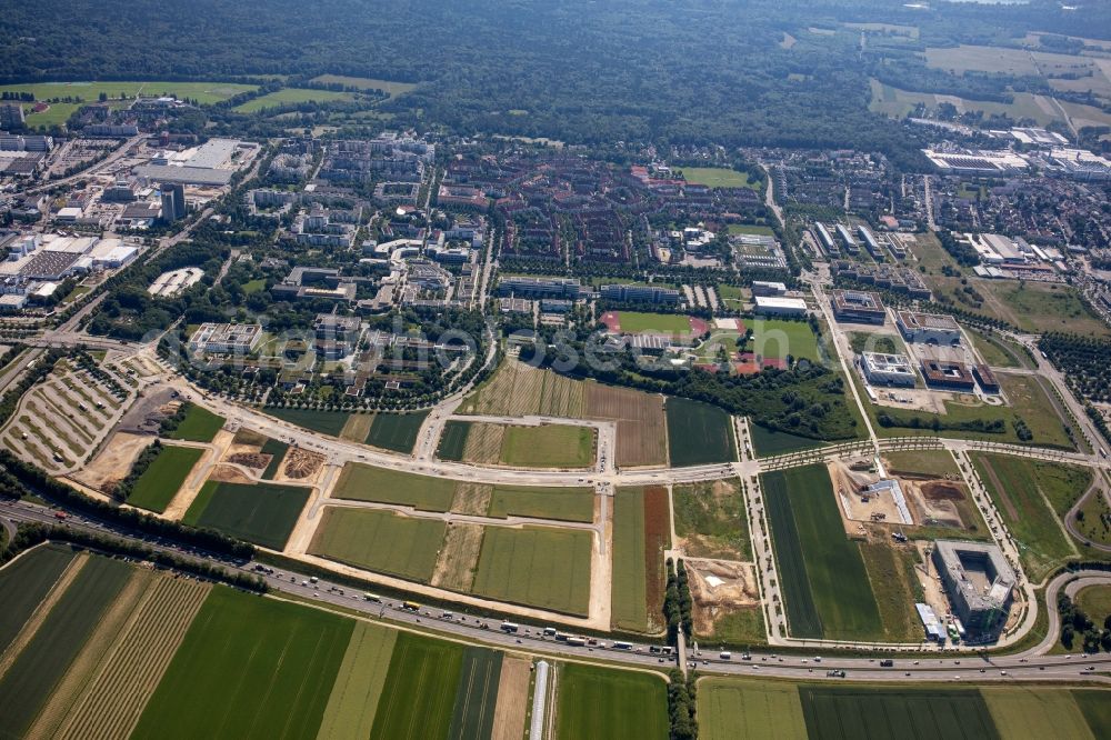 Augsburg from above - Campus building of the university on Universitaetsstrasse in the district Universitaetsviertel in Augsburg in the state Bavaria, Germany