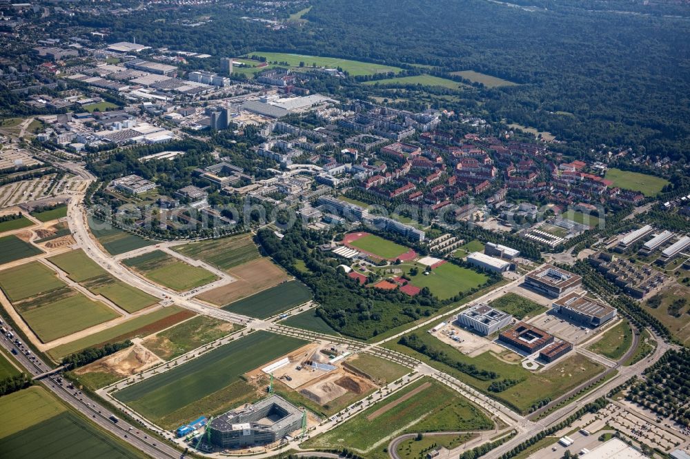 Augsburg from the bird's eye view: Campus building of the university on Universitaetsstrasse in the district Universitaetsviertel in Augsburg in the state Bavaria, Germany