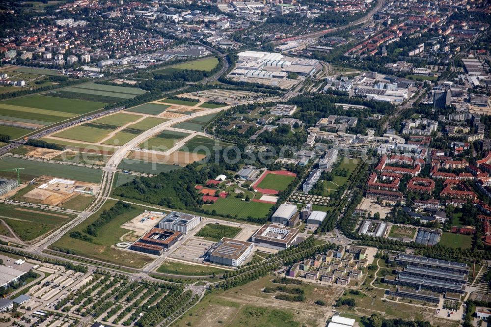 Aerial photograph Augsburg - Campus building of the university on Universitaetsstrasse in the district Universitaetsviertel in Augsburg in the state Bavaria, Germany