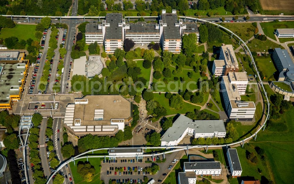 Dortmund from above - Campus building of the technical university in Dortmund in the state of North Rhine-Westphalia. Emil-Figge-Library is one of the buildings on the Eastern end of campus