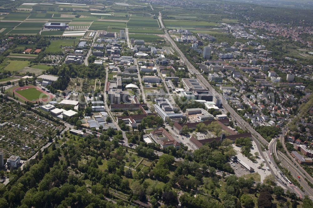 Aerial image Mainz - Campus grounds of the University Johannes Gutenberg above Albert Schweitzer Strasse in Mainz in the state Rhineland-Palatinate