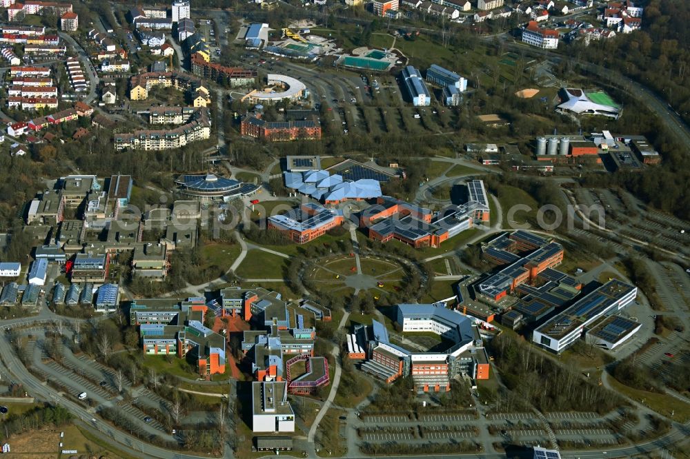 Bayreuth from the bird's eye view: Campus building of the university Bayreuth in the district Frankengut in Bayreuth in the state Bavaria, Germany