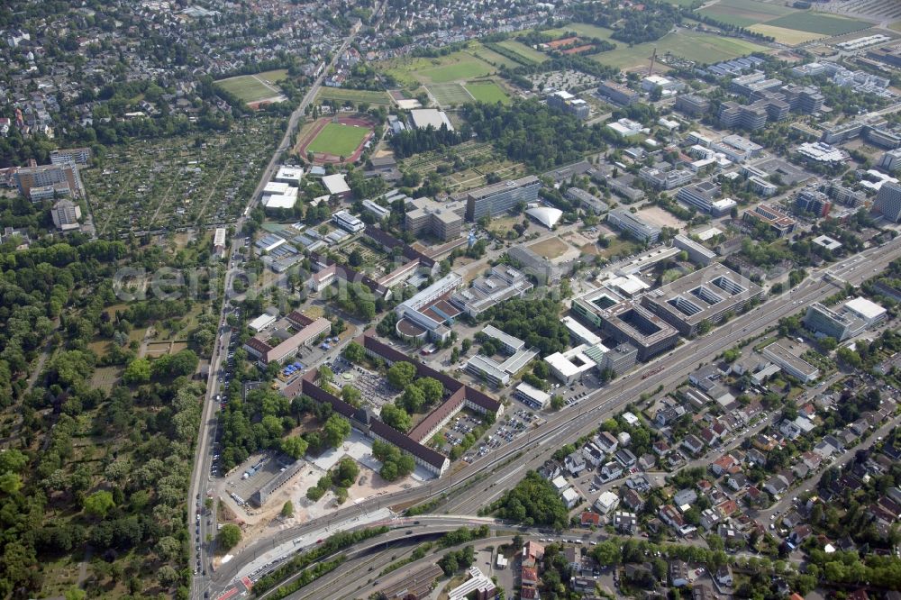 Mainz from the bird's eye view: Campus grounds of the University Johannes Gutenberg in Mainz in the state Rhineland-Palatinate