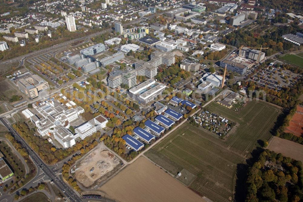 Mainz from the bird's eye view: Campus grounds of the University Johannes Gutenberg in Mainz in the state Rhineland-Palatinate