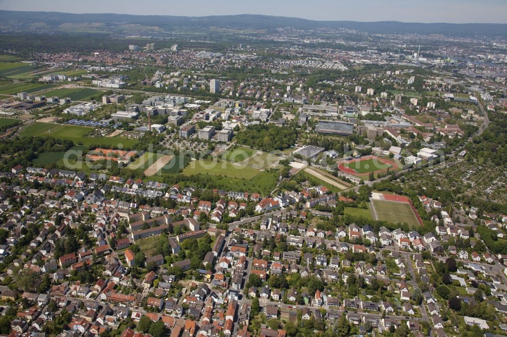 Aerial photograph Mainz - Campus grounds of the University Johannes Gutenberg in Mainz in the state Rhineland-Palatinate