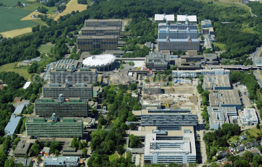 Bochum from above - Campus grounds of the University Ruhr-Universitaet in Bochum in the state North Rhine-Westphalia