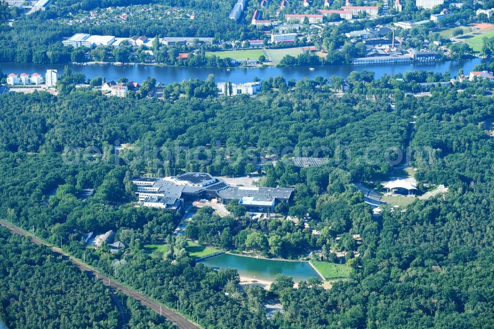 Aerial image Berlin - View of clouds surrounding the campus of commercial area Wuhlheide Innovation Park in Berlin - Koepenick