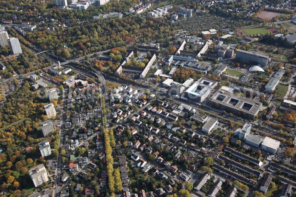 Mainz from above - Campus of the Johannes Gutenberg University Mainz and the Institute of Political Sciences in Mainz in Rhineland-Palatinate