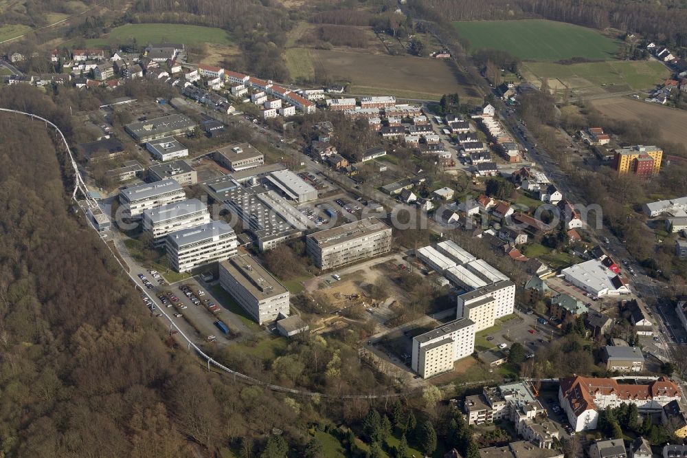 Dortmund from the bird's eye view: View at the South Campus of the University of Dortmund in the federal state North Rhine-Westphalia NRW. Among others, the Transfer Office of the University, the Faculty of Construction, the Student Union, the Institute of Forming Technology and Lightweight Constructions and the Center for Informatics, IT and Media are located here