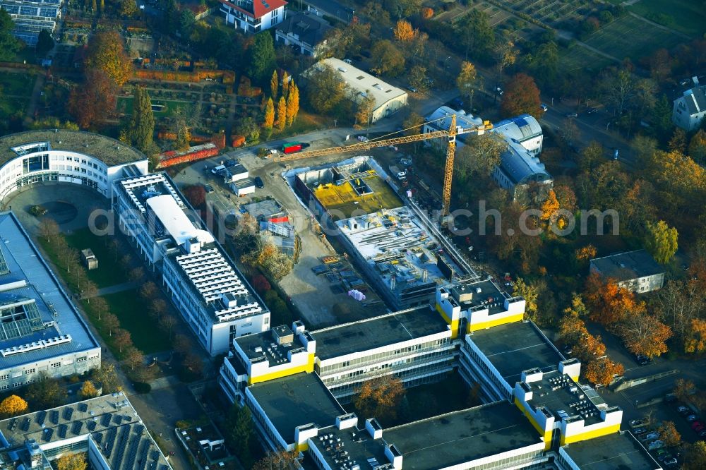 Berlin from above - Campus university area with new construction site of Forschungsneubau SupraFAB of Freien Universitaet in Berlin, Germany