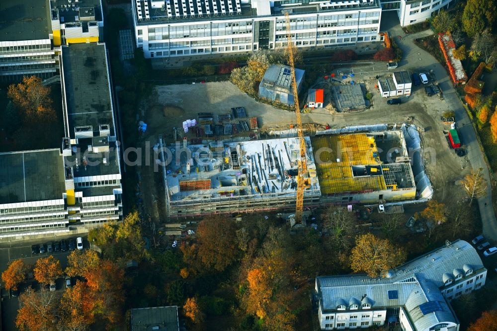 Berlin from the bird's eye view: Campus university area with new construction site of Forschungsneubau SupraFAB of Freien Universitaet in Berlin, Germany