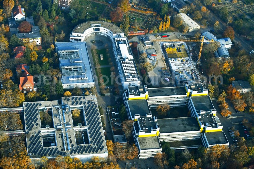 Berlin from above - Campus university area with new construction site of Forschungsneubau SupraFAB of Freien Universitaet in Berlin, Germany