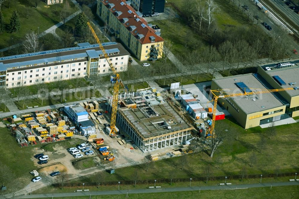 Erfurt from above - Campus university area with new construction site forschungsneubau weltbeziehungen universitaet erfurt in the district Andreasvorstadt in Erfurt in the state Thuringia, Germany