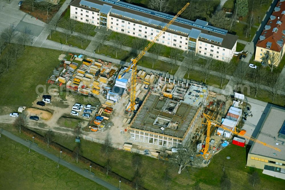 Erfurt from above - Campus university area with new construction site forschungsneubau weltbeziehungen universitaet erfurt in the district Andreasvorstadt in Erfurt in the state Thuringia, Germany