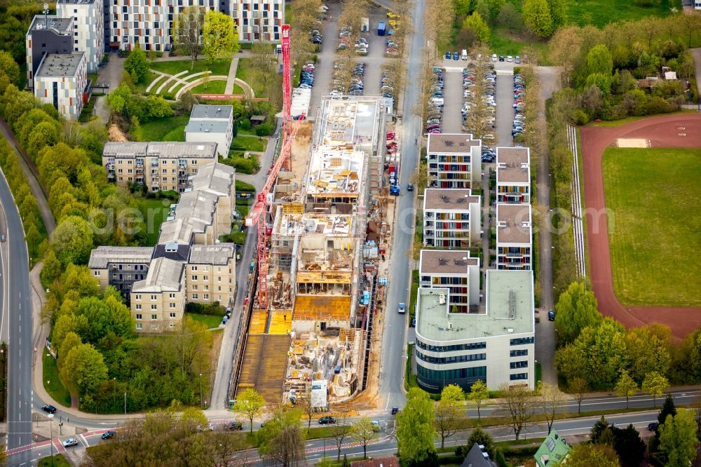 Bielefeld from the bird's eye view: Campus university area with new construction site Innovationszentrum on Morgenbreede in the district Schildesche in Bielefeld in the state North Rhine-Westphalia