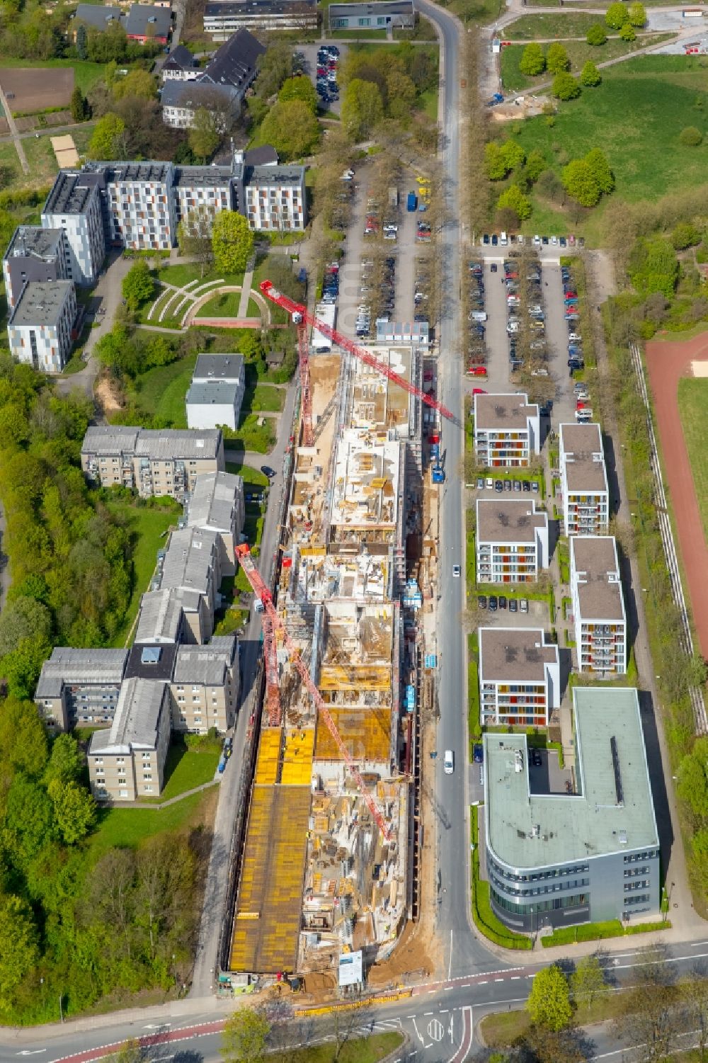 Aerial photograph Bielefeld - Campus university area with new construction site Innovationszentrum on Morgenbreede in the district Schildesche in Bielefeld in the state North Rhine-Westphalia