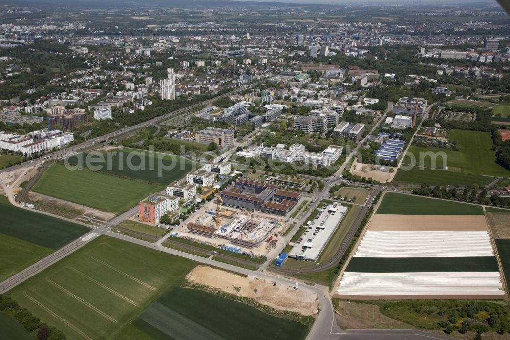 Aerial image Mainz - Campus university area with new construction site of Johannes-Gutenberg- Universitaet in the district Bretzenheim in Mainz in the state Rhineland-Palatinate, Germany