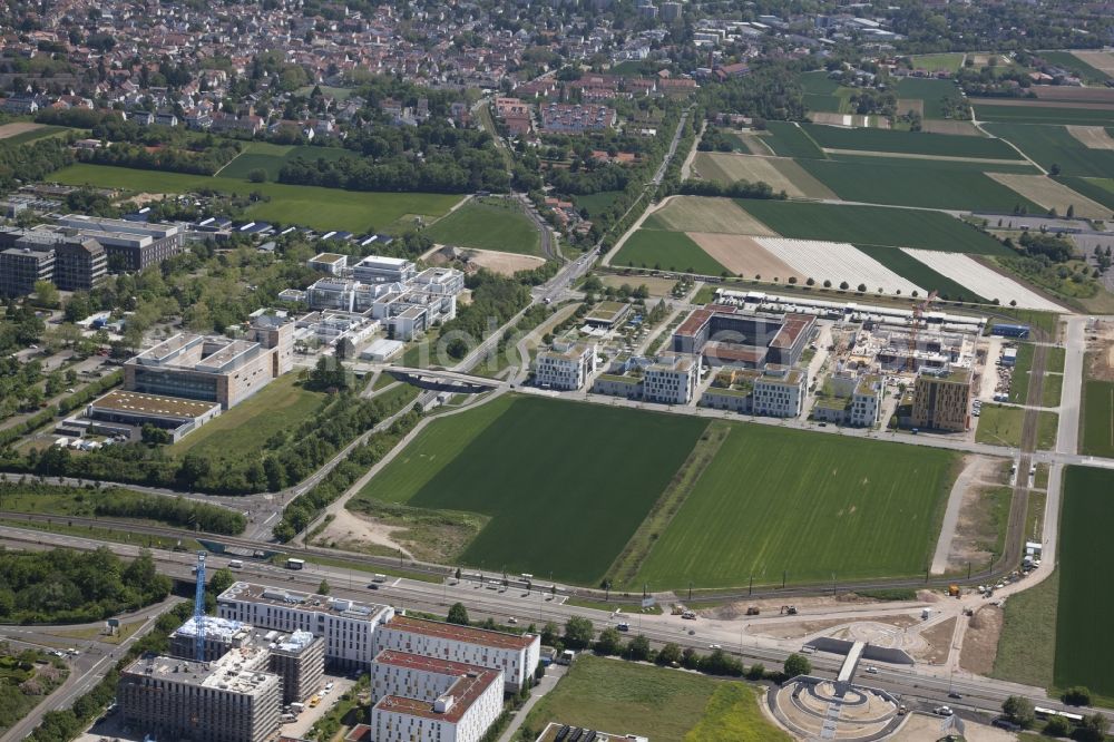 Aerial image Mainz - Campus university area with new construction site of Johannes-Gutenberg- Universitaet in the district Bretzenheim in Mainz in the state Rhineland-Palatinate, Germany