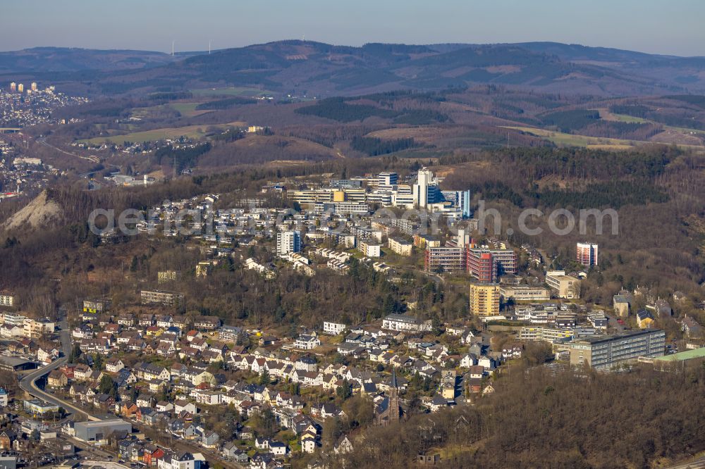 Siegen from above - Campus University- area on Seminarzentrum on Hoelderlinstrasse in Siegen in the state North Rhine-Westphalia, Germany