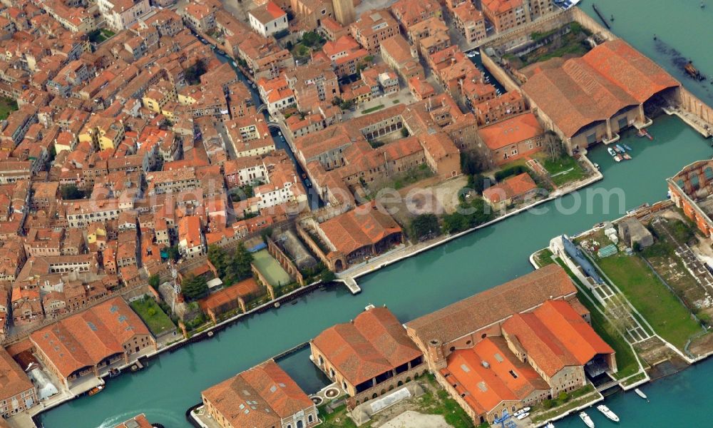 Aerial image Venedig - View of the Canale de le Galeazze in Venice in the homonymous province in Italy