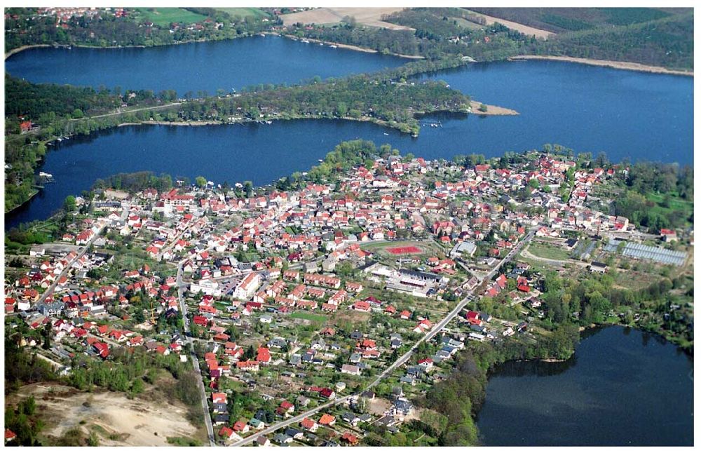 Aerial image Caputh - Ortsansicht von Caputh am Schielowsee/Templiner See