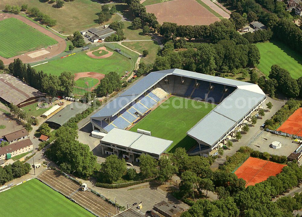 Mannheim from the bird's eye view: Blick auf das Carl-Benz-Stadion in Mannheim / Baden-Württemberg. View of the Carl-Benz-Stadion in Mannheim / Baden-Wuerttemberg.