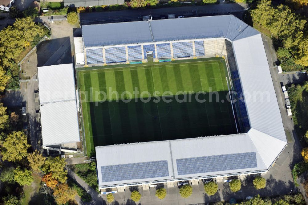 Aerial image Mannheim - Blick auf das Carl-Benz Stadion im Bezirk Oststadt in Mannheim. Das Stadion wurde 1994 eröffnet und nach dem Automobilbauer Carl Benz benannt, der in Mannheim seine Werkstatt hatte. View to the Carl-Benz stadium in the district Oststadt of Mannheim, wich was built in 1994.