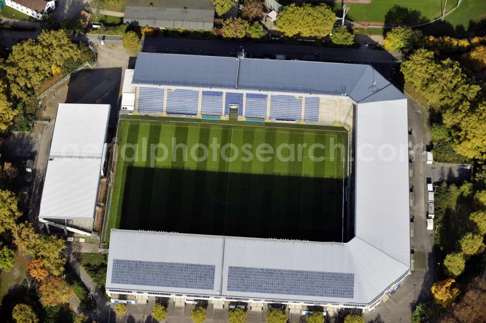 Aerial photograph Mannheim - Blick auf das Carl-Benz Stadion im Bezirk Oststadt in Mannheim. Das Stadion wurde 1994 eröffnet und nach dem Automobilbauer Carl Benz benannt, der in Mannheim seine Werkstatt hatte. View to the Carl-Benz stadium in the district Oststadt of Mannheim, wich was built in 1994.