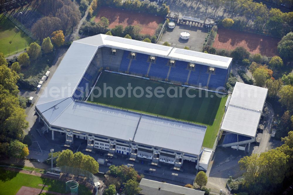 Aerial photograph Mannheim - Blick auf das Carl-Benz Stadion im Bezirk Oststadt in Mannheim. Das Stadion wurde 1994 eröffnet und nach dem Automobilbauer Carl Benz benannt, der in Mannheim seine Werkstatt hatte. View to the Carl-Benz stadium in the district Oststadt of Mannheim, wich was built in 1994.