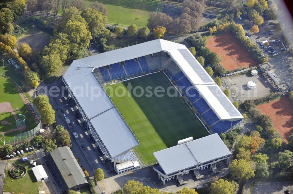 Mannheim from above - Blick auf das Carl-Benz Stadion im Bezirk Oststadt in Mannheim. Das Stadion wurde 1994 eröffnet und nach dem Automobilbauer Carl Benz benannt, der in Mannheim seine Werkstatt hatte. View to the Carl-Benz stadium in the district Oststadt of Mannheim, wich was built in 1994.