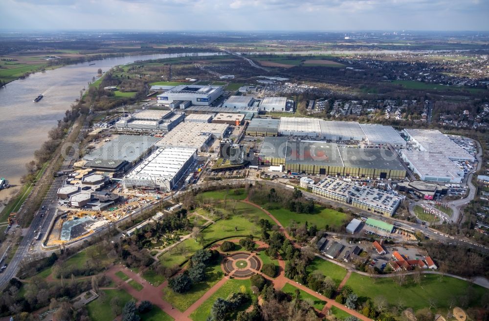 Düsseldorf from above - Reconstruction and extension Construction site at the exhibition grounds and exhibition halls of the Messe Duesseldorf in the district Stockum in Duesseldorf in the state North Rhine-Westphalia, Germany