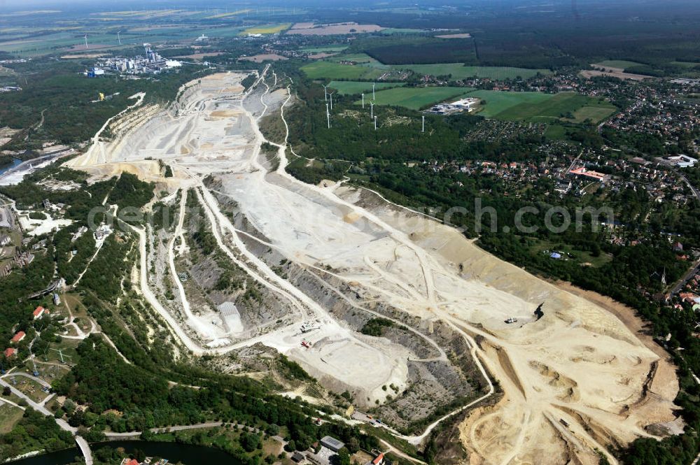 Rüdersdorf from the bird's eye view: Zementwerk / Kalksandsteinbruch Rüdersdorf der Cemex OstZement GmbH, ein Unternehmen der Cemex Gruppe. Cement plant / lime sandstone quarry.