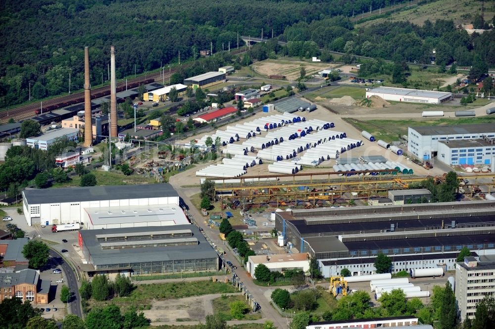 Fürstenwalde from above - Company grounds of the Chemie- und Tankanlagenbau REUTHER Company in Fuerstenwalde in the state Brandenburg