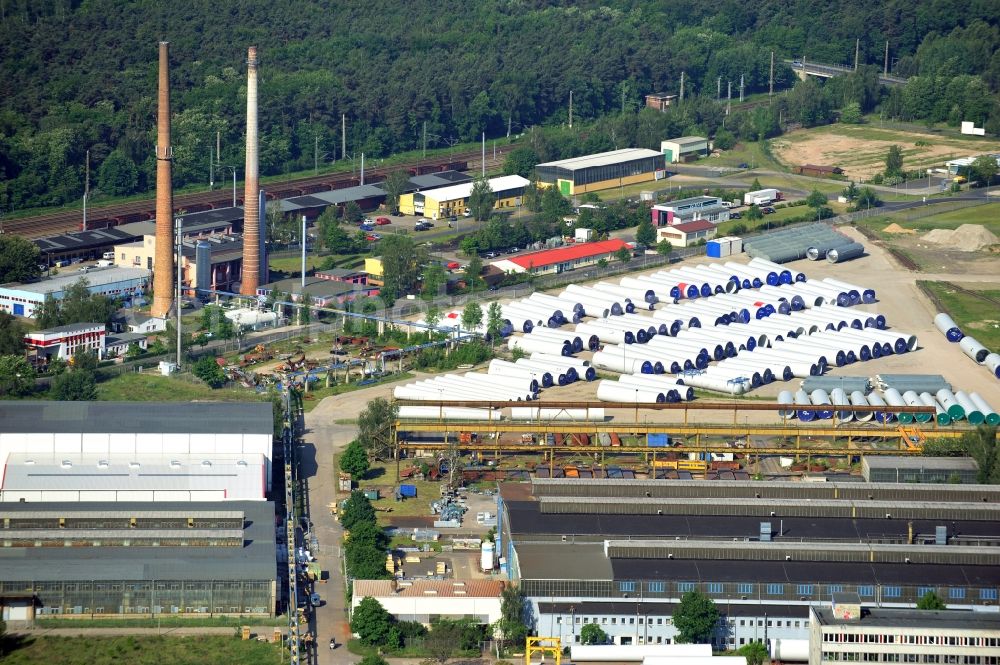 Fürstenwalde from above - Company grounds of the Chemie- und Tankanlagenbau REUTHER Company in Fuerstenwalde in the state Brandenburg